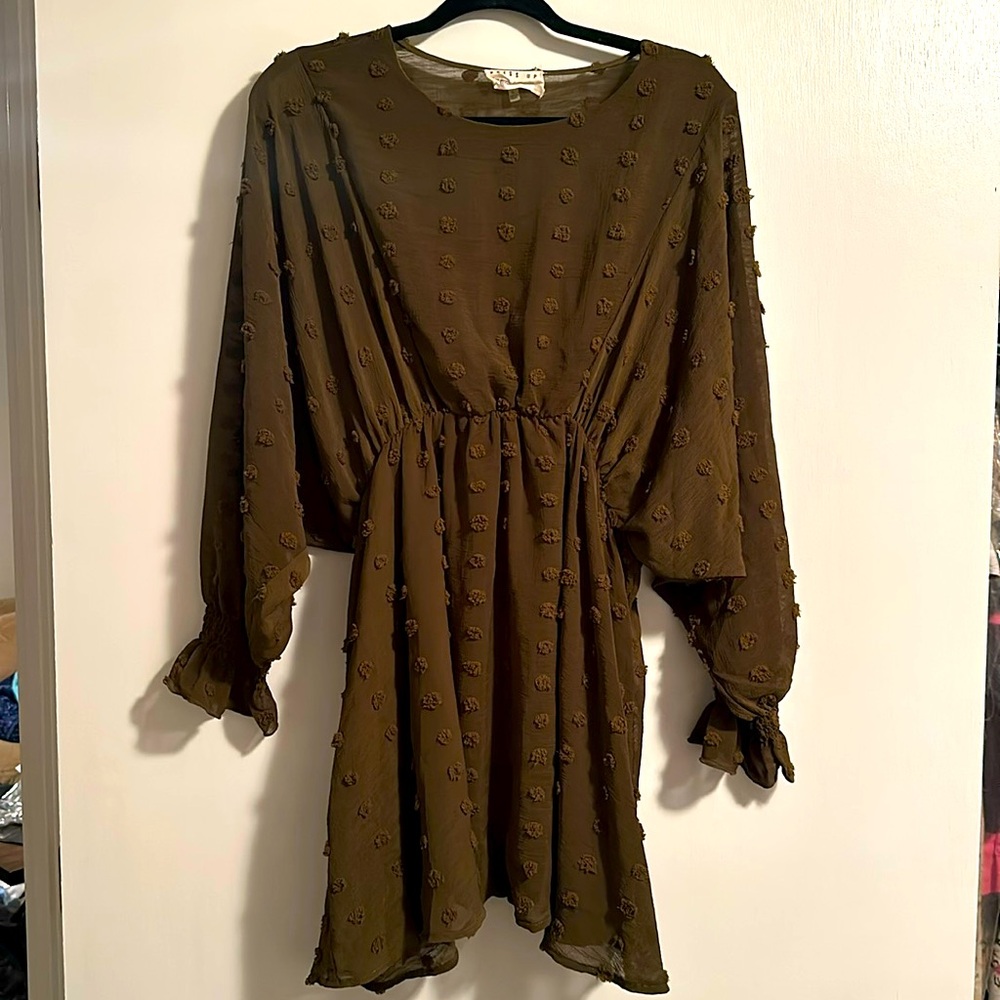 Dark Olive Green polka dot dress